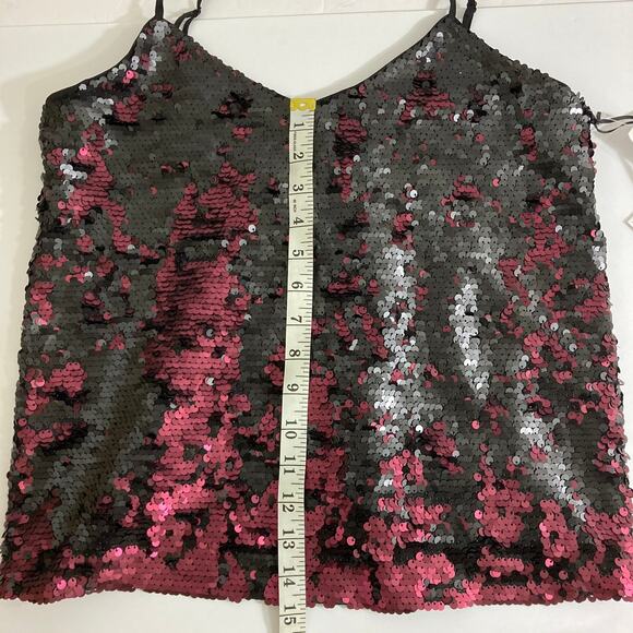 New 1.STATE Sequin Cami Top Dramatic Pause small V-Neck black burgundy camisole - Picture 6 of 12